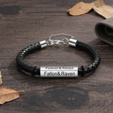 Custom Engraved Name Bar Bracelet Leather Men's Gift