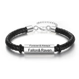 Custom Engraved Name Bar Bracelet Leather Men's Gift