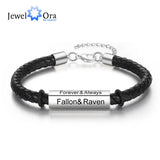 Custom Engraved Name Bar Bracelet Leather Men's Gift