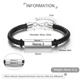 Custom Engraved Name Bar Bracelet Leather Men's Gift
