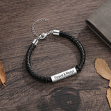 Custom Engraved Name Bar Bracelet Leather Men's Gift
