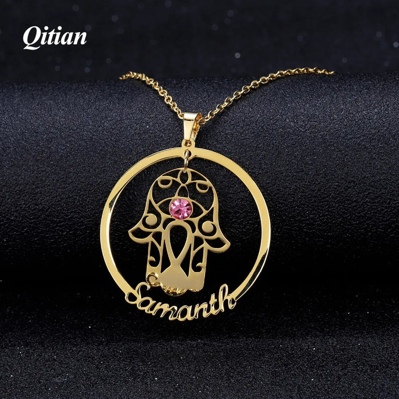 Hand of Fatima Pendant Necklace - Personalized Stainless Steel Jewelry