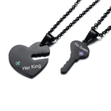 Personalized Stainless Steel Key Heart Puzzle Necklace Set with Birthstones