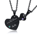 Personalized Stainless Steel Key Heart Puzzle Necklace Set with Birthstones