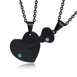 Personalized Stainless Steel Key Heart Puzzle Necklace Set with Birthstones