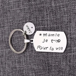 Personalized Stainless Steel Keychain for Granny - Mamie je t'aime pour la vie