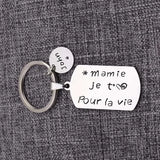Personalized Stainless Steel Keychain for Granny - Mamie je t'aime pour la vie
