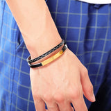 Custom Leather Bracelets for Men - Stainless Steel Double Layer Bracelets
