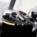 Custom Leather Bracelets for Men - Stainless Steel Double Layer Bracelets