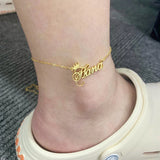Custom Nameplate Crown Anklet Foot Jewelry Name Bracelet 13+10CM