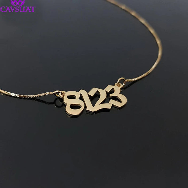 Custom Old English Number Necklace Stainless Steel Pendant