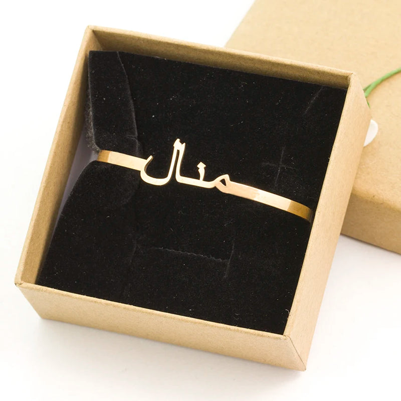 Custom Arabic Letters Bracelet Bangle Stainless Steel Personalized Jewelry