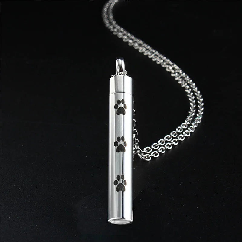 Pet Paw Cylinder Cremation Urn Necklace Charms