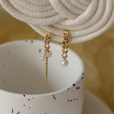 18K Stainless Steel Plated Asymmetric Pearl Tassel Stud Earrings