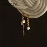 18K Stainless Steel Plated Asymmetric Pearl Tassel Stud Earrings