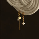 18K Stainless Steel Plated Asymmetric Pearl Tassel Stud Earrings