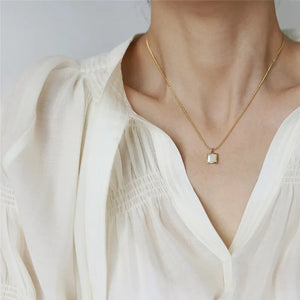 Geometric Square Shells Pendant Necklace Hip Hop Jewelry