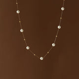 Stainless Steel Plated 18K Pearl Chain Necklace Women Birthday Gift Jewelry