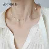 Stainless Steel Plated 18K Pearl Chain Necklace Women Birthday Gift Jewelry