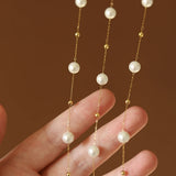 Stainless Steel Plated 18K Pearl Chain Necklace Women Birthday Gift Jewelry