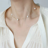 Stainless Steel Plated 18K Pearl Chain Necklace Women Birthday Gift Jewelry