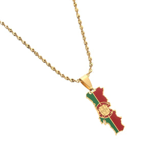 Stainless Steel Portugal Map Flag Pendant Necklace Chain Enamel Jewelry