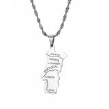 Stainless Steel Portugal Map Flag Pendant Necklace Women