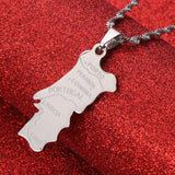 Stainless Steel Portugal Map Flag Pendant Necklace Women