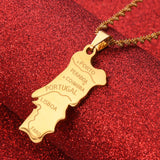 Stainless Steel Portugal Map Flag Pendant Necklace Women