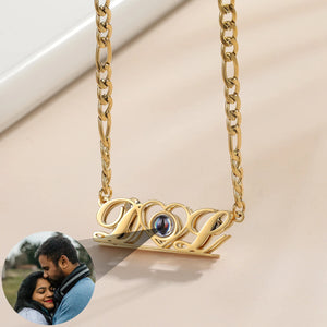 Stainless Steel Projection Photo Necklace Heart Personalized Name Pendant
