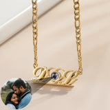 Stainless Steel Projection Photo Necklace Heart Personalized Name Pendant