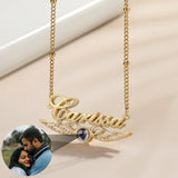 Stainless Steel Projection Photo Necklace With Angel Wings