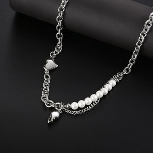 Stainless Steel Punk Rock Heavy Heart Pendant Necklace Men Women Love Necklaces