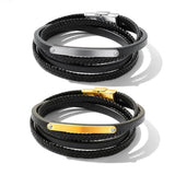Stainless Steel Multichamber Weave Bracelet Leather Bangle