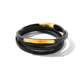 Stainless Steel Multichamber Weave Bracelet Leather Bangle