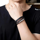 Stainless Steel Multichamber Weave Bracelet Leather Bangle