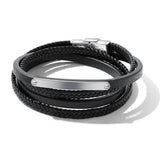 Stainless Steel Multichamber Weave Bracelet Leather Bangle