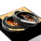 Stainless Steel Multichamber Weave Bracelet Leather Bangle