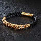 Punk Rock Chain Link Leather Bracelet Bangle Gift