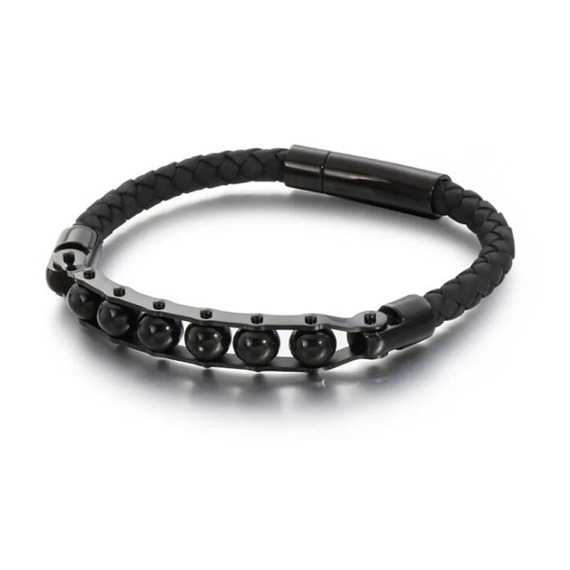 Punk Rock Chain Link Leather Bracelet Bangle Gift