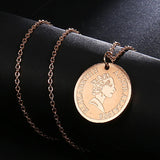 Stainless Steel Queen Elizabeth Rose Coin Pendant