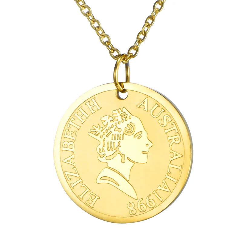 Stainless Steel Queen Elizabeth Rose Coin Pendant