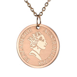 Stainless Steel Queen Elizabeth Rose Coin Pendant