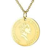 Stainless Steel Queen Elizabeth Rose Coin Pendant