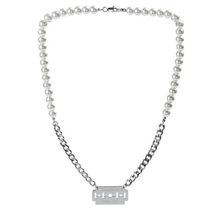 Stainless Steel Razor Pearl Pendant Necklace Choker Women Street Dance Jewelry