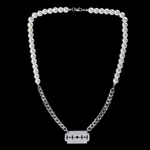 Stainless Steel Razor Pearl Pendant Necklace Choker Women Street Dance Jewelry