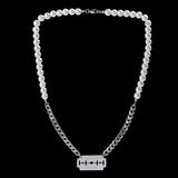 Stainless Steel Razor Pearl Pendant Necklace Choker Women Street Dance Jewelry