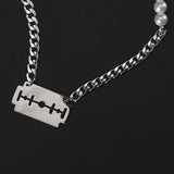 Stainless Steel Razor Pearl Pendant Necklace Choker Women Street Dance Jewelry