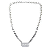 Stainless Steel Razor Pearl Pendant Necklace Choker Women Street Dance Jewelry