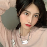 Stainless Steel Razor Pearl Pendant Necklace Choker Women Street Dance Jewelry